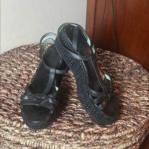 Black Woven Platform Shoes with Polished Leather Finish